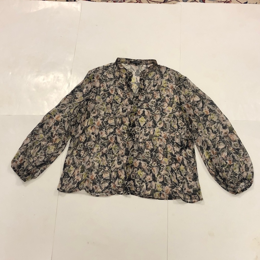 Luisa Cerano 14 Blouse Floral Sheer Flowy Top 100% silk Multi colour Excellent